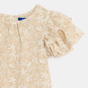 بلوزة مطبوع عليها بأكمام مكشكشة اللون بيج للفتيات